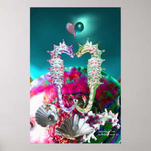SEEPFERDCHEN IN LIEBE, ROSA BLAUGRÜN PERLMUTT POSTER