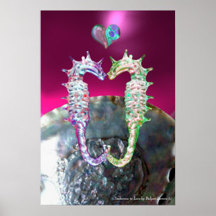 SEEPFERDCHEN IN LOVE PINK FUCHSIA PERLMUTT POSTER