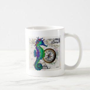 Seepferdchen-Kompass-Collage Kaffeetasse