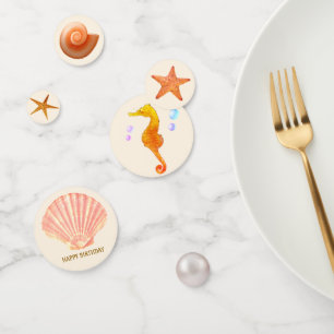 Seepferdchen, Muscheln, Sterne und Perle auf Elfen Konfetti