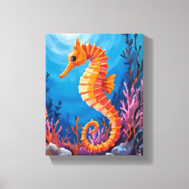 Seepferdchen | Ozeantier Korallenriff Aquarell Leinwanddruck