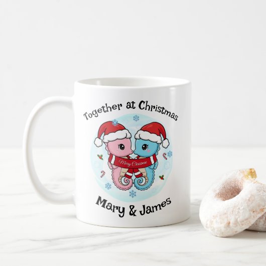 Seepferdchen-Paar Weihnachten Personalisierte Tass Kaffeetasse (Mit Donut)