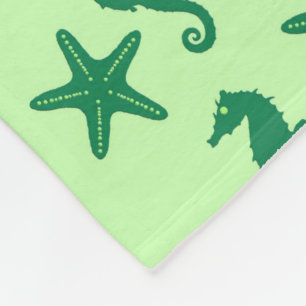 Seepferdchen & Seestern - Limette und Smaragdgrün Fleecedecke