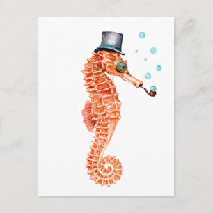 Seepferdchen Steampunk Postkarte