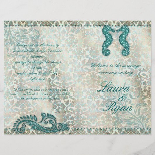 Seepferdchen Strand Hochzeitsprogramm Flyer (Vorderseite)
