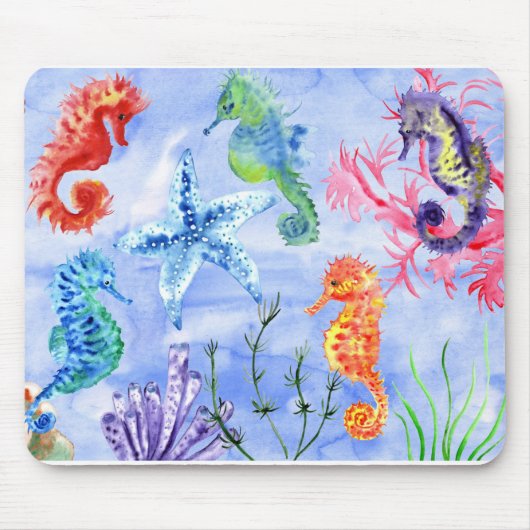 Seepferdchen und Seesterne mit Korallenmuster Mousepad (Vorne)