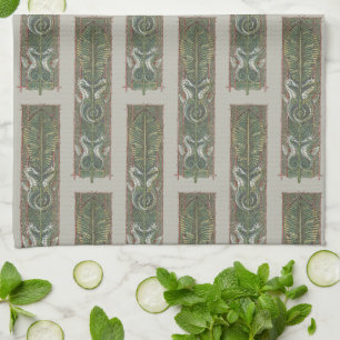 Seepferdchen und Seetang, Vintage Art Nouveau Geschirrtuch