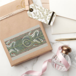 Seepferdchen und Seetang, Vintage Art Nouveau Rechteckiger Aufkleber