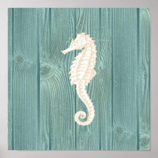 Seepferdchen Vintage Aqua Holzposter Poster (Vorne)