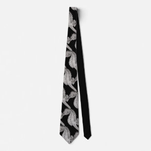 Seepferdchen Vintage-Druck Schwarze Seidene Krawat Krawatte