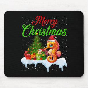 Seepferdchen-Weihnachtsbaumlichter Lustige Weihnac Mousepad