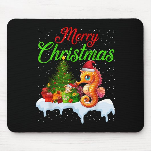 Seepferdchen-Weihnachtsbaumlichter Lustige Weihnac Mousepad (Vorne)