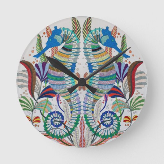 Seepferde Akrylsäulenhalterung Runde Wanduhr (Vorderseite)