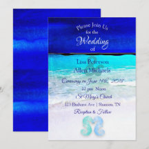 Seepferde am Meer Blue Beach Hochzeitseinladungen
