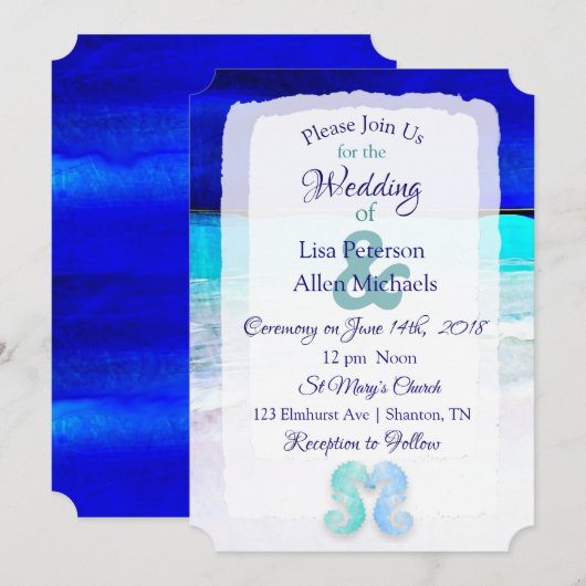 Seepferde am Meer Blue Beach Hochzeitseinladungen Einladung (Vorne/Hinten)