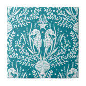 Seepferde an der Küste Aquamarin blau Fliese (Vorderseite)