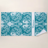 Seepferde Aquamarin Blau Weiß Personalisiert Strandtuch (Vorderseite)