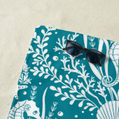 Seepferde Aquamarin Blau Weiß Personalisiert Strandtuch (Beispiel)