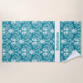 Seepferde Aquamarin Blue White Damask Personalisie Strandtuch (Vorderseite)