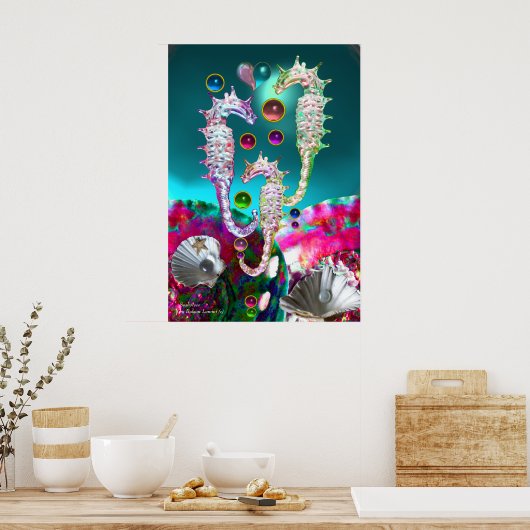 SEEPFERDE, AQUAMARINE BLAUE MUTTER VON PFLANZEN POSTER (Küche)