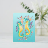 Seepferde aquamarine Fleckenblase Postkarte (Stehend Vorderseite)