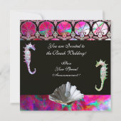 SEEPFERDE BEACH WEDD MONOGRAM, rosa blaues Schwarz Einladung (Rückseite)
