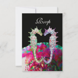 SEEPFERDE BEACH WEDD MONOGRAM, UAWG pink schwarz RSVP Karte