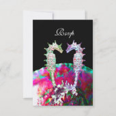 SEEPFERDE BEACH WEDD UAWG, rosa schwarz RSVP Karte (Vorderseite)