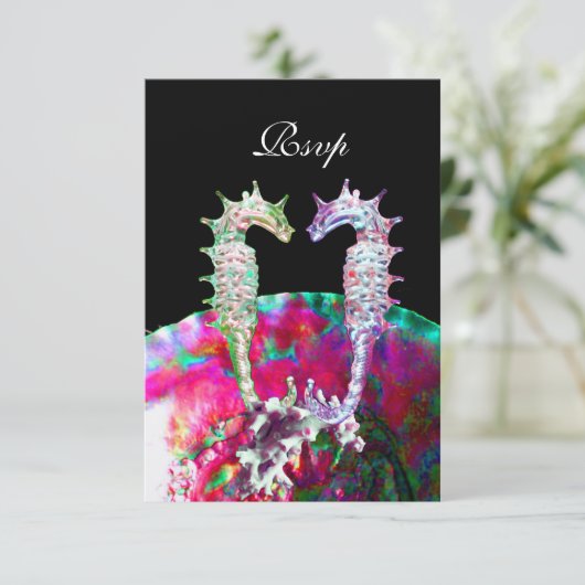 SEEPFERDE BEACH WEDD UAWG, rosa schwarz RSVP Karte (Stehend Vorderseite)