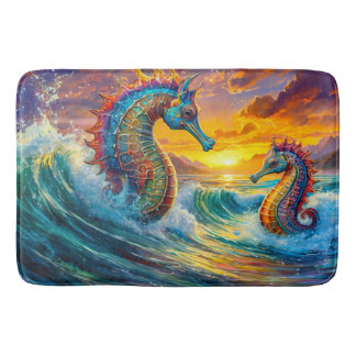 Seepferde bei Sunset Design von Rich AMeN Gill Badematte