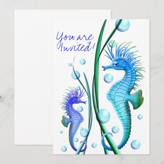 Seepferde Cartoon Einladung (Vorne/Hinten)