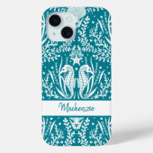 Seepferde Damask Aquamarin Blue White Personalisie Case-Mate iPhone Hülle (Rückseite)