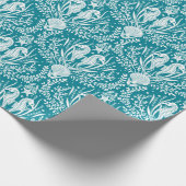 Seepferde Damask Muster Aquamarin Blau und Weiß Geschenkpapier (Ecke)