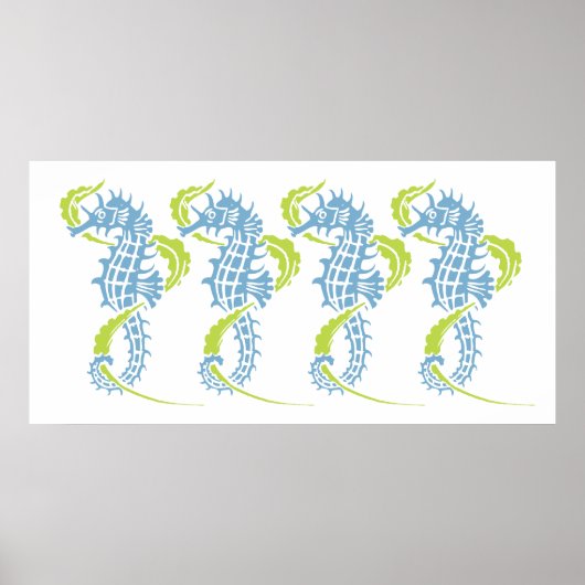 Seepferde dusk blau, kalk grün und Algen Poster (Vorne)