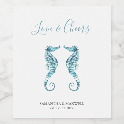 Seepferde für die Hochzeit von Wein Weinetikett (Einzelnes Label)