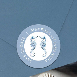 Seepferde für Hochzeiten am Strand Blau Runder Aufkleber