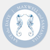 Seepferde für Hochzeiten am Strand Blau Runder Aufkleber (Vorderseite)