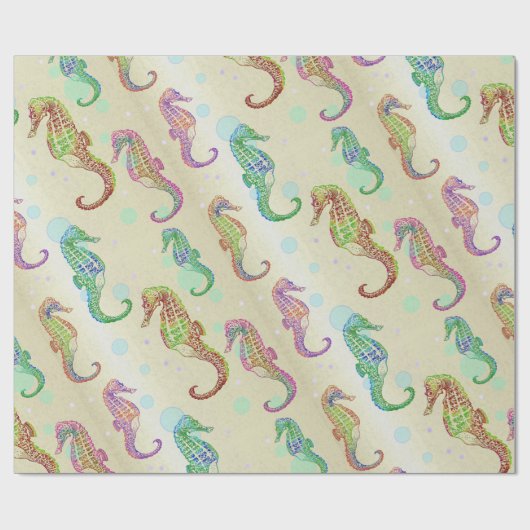 Seepferde Gold Geschenkpapier (Flach)