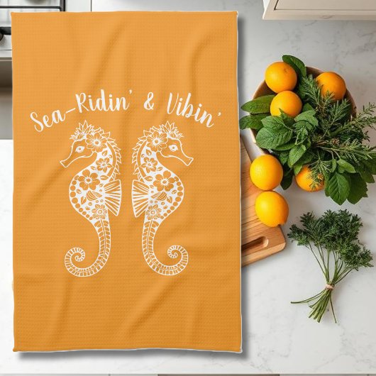 Seepferde-Hawaiian-Fisherman Core-Orange Geschirrtuch