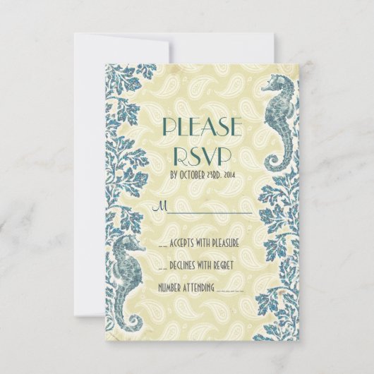 Seepferde Hochzeit am Strand UAWG RSVP Karte (Vorderseite)