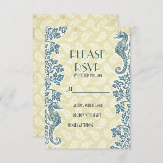 Seepferde Hochzeit am Strand UAWG RSVP Karte (Vorne/Hinten)