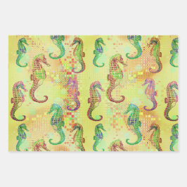 Seepferde, Holzbeeren und Cardiff-Sampler Geschenkpapier Set