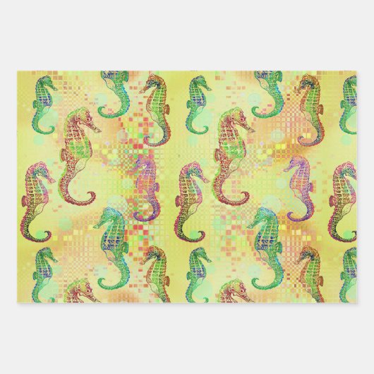 Seepferde, Holzbeeren und Cardiff-Sampler Geschenkpapier Set (Vorderseite)