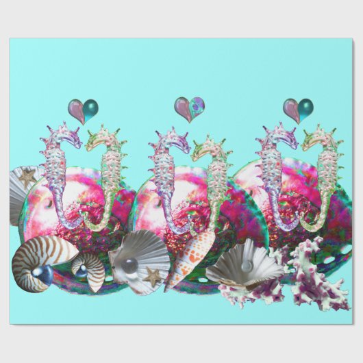 SEEPFERDE IN DER LIEBE, PINKEN AQUAMARIN BLAUEN MU GESCHENKPAPIER (Flach)