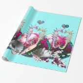 SEEPFERDE IN DER LIEBE, PINKEN AQUAMARIN BLAUEN MU GESCHENKPAPIER (Ungerollt)