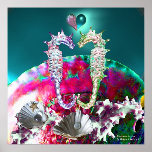 SEEPFERDE IN DER LIEBE, PINKEN AQUAMARIN BLAUEN MU POSTER (Vorne)