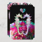 SEEPFERDE IN LIEBE DAMASK STRAND WEDING MONOGRAM EINLADUNG (Vorne/Hinten)