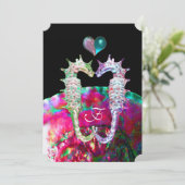 SEEPFERDE IN LIEBE DAMASK STRAND WEDING MONOGRAM EINLADUNG (Stehend Vorderseite)