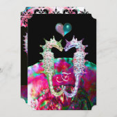 SEEPFERDE IN LIEBE DAMASK STRAND WEDING MONOGRAM EINLADUNG (Vorne/Hinten)