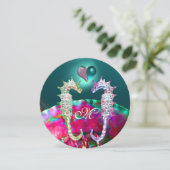 SEEPFERDE IN LIEBE STRANDWÄSCHE MONOGRAM EINLADUNG (Stehend Vorderseite)